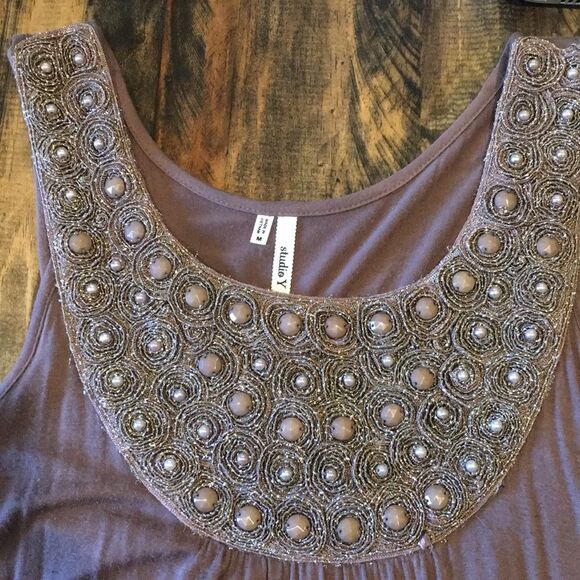 Beaded Scoop Neck Slouchy Tank Top - Picture 2 of 6